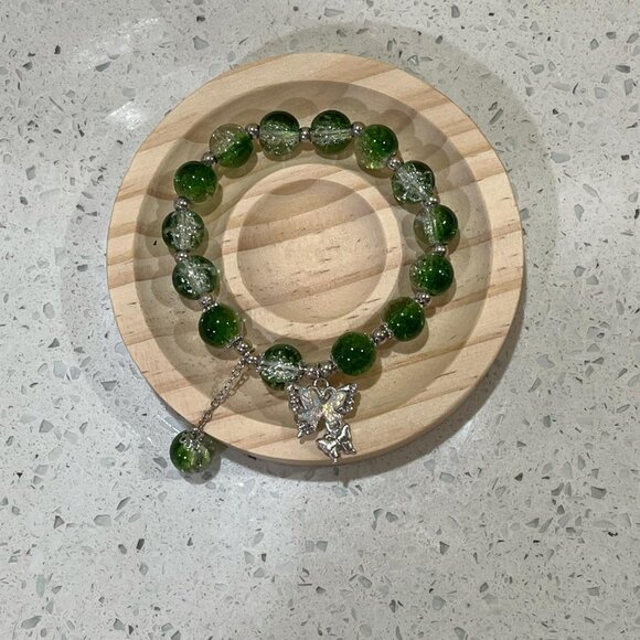 Green Beaded Bracelet with Butterfly Charm - Picture 3 of 3